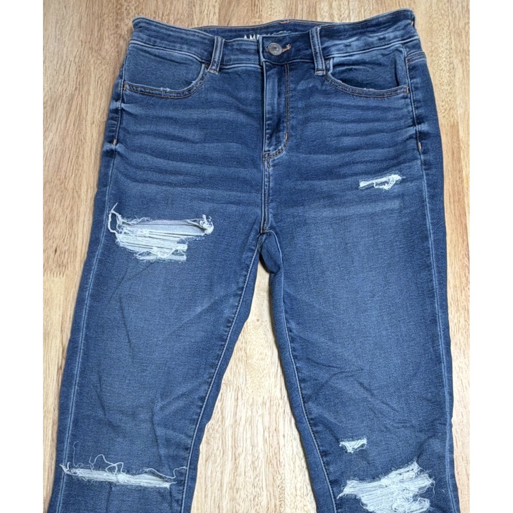 American Eagle Next Level Stretch Hi-Rise Blue Distressed Women's Size 10 - Picture 7 of 16